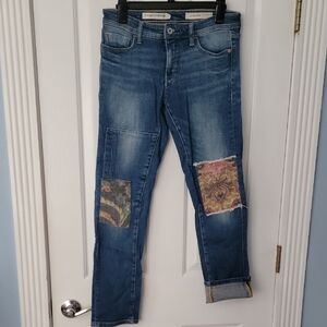 Pilcro Blue Jeans with Artistic Patches Anthropologie Slim Boyfriend Pants 26